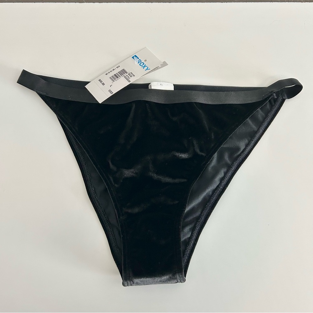 Roxy Velvet Black Bikini Bottom | Size Large Shiny Velvet NWT New